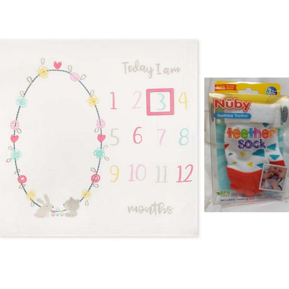 Gerber 100%Cotton Milestone / Nûby Teether Sock